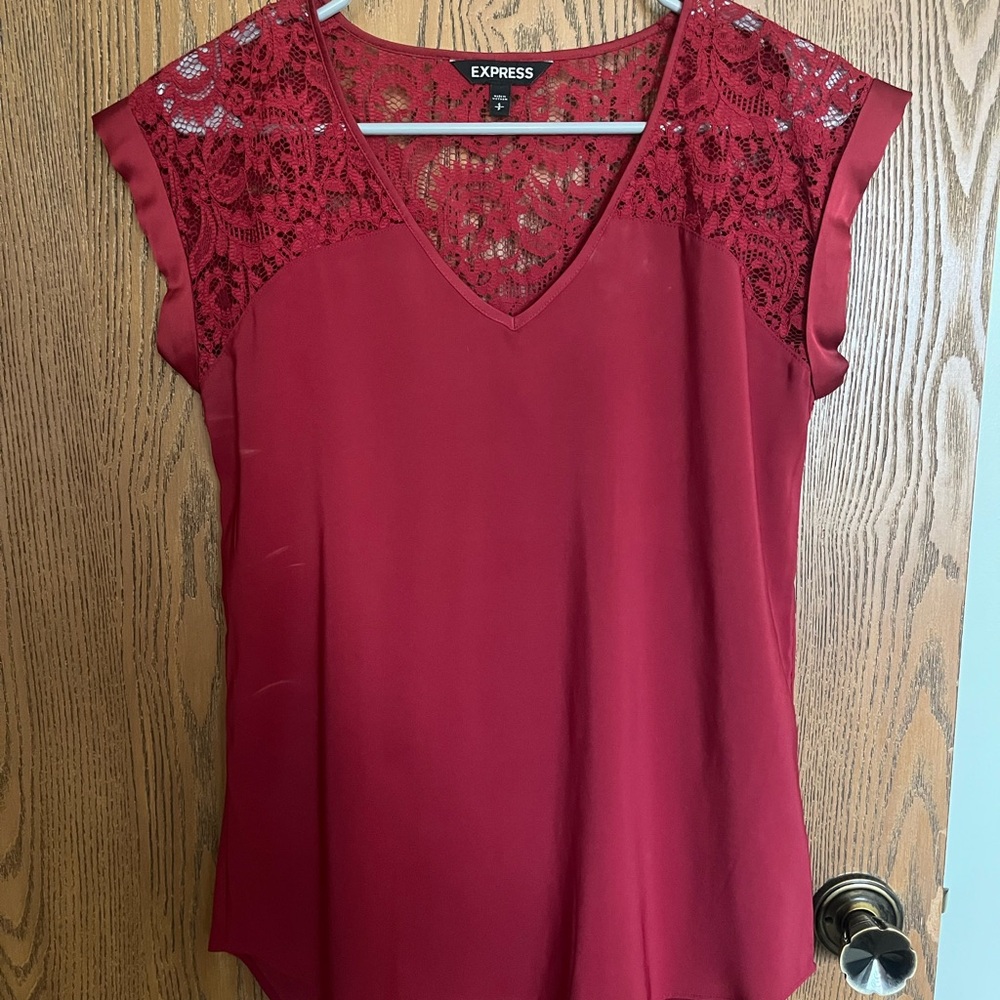Express Red Lace Cap Sleeve Blouse